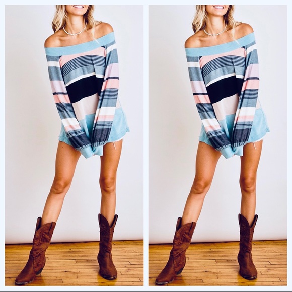 Skylar Striped color block off the shoulder top medium - Picture 5 of 6